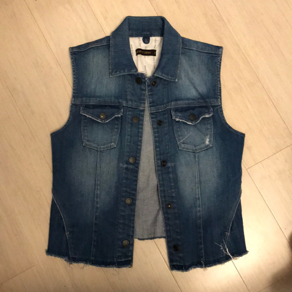 Genetic denim frayed denim vest Small
